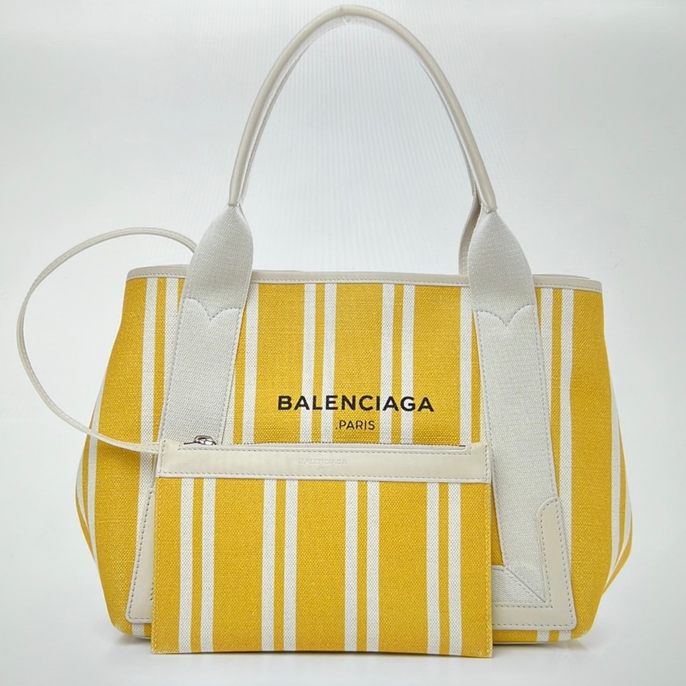 New Balenciaga Canvas Navy Cabas S in yellow